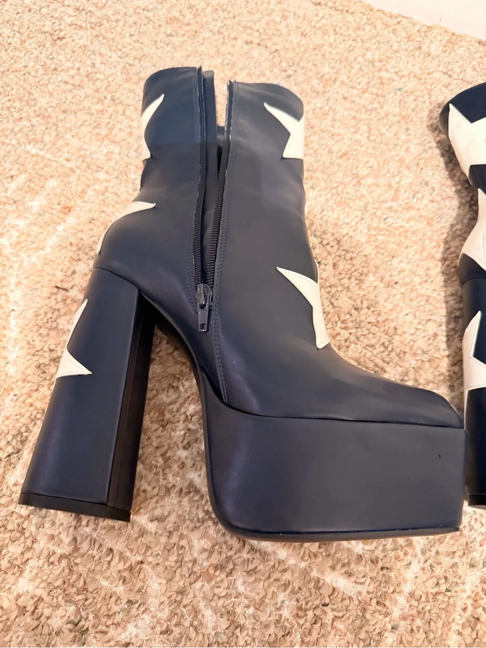 Wish Navy Platform Ankle Boots with White Star Appliqués